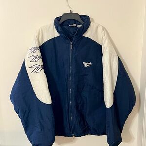 🔥 Y2K Reebok Vintage Puffy Winter Coat Navy Blue White Jacket